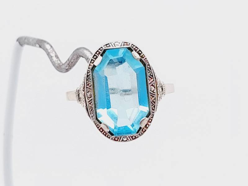 Antiker 935Er Silber Jugendstil Ring Mit Blauem Stein Aquamarin Farbend Gr 12 Us 6 von SchmuckparadiesShop