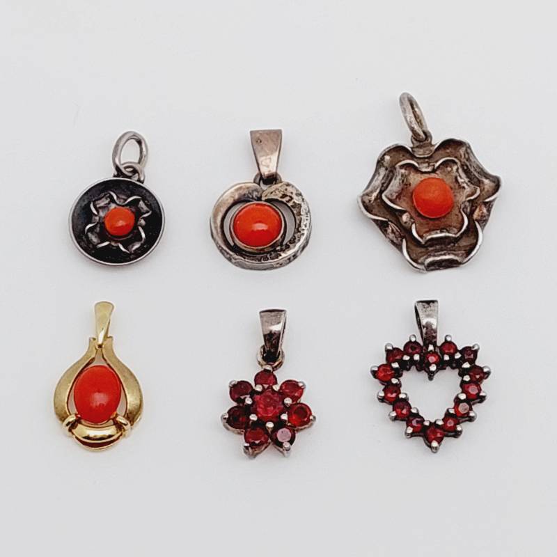 Antiker Anhänger 835Er Silberanhänger Filigranschmuck Jugendstil Granat Koralle Double Herz von SchmuckparadiesShop