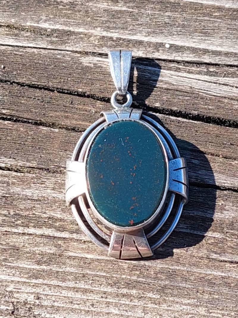 Antiker Artdeco 835Er Silber Anhänger Blutjaspis Heliotrop von SchmuckparadiesShop