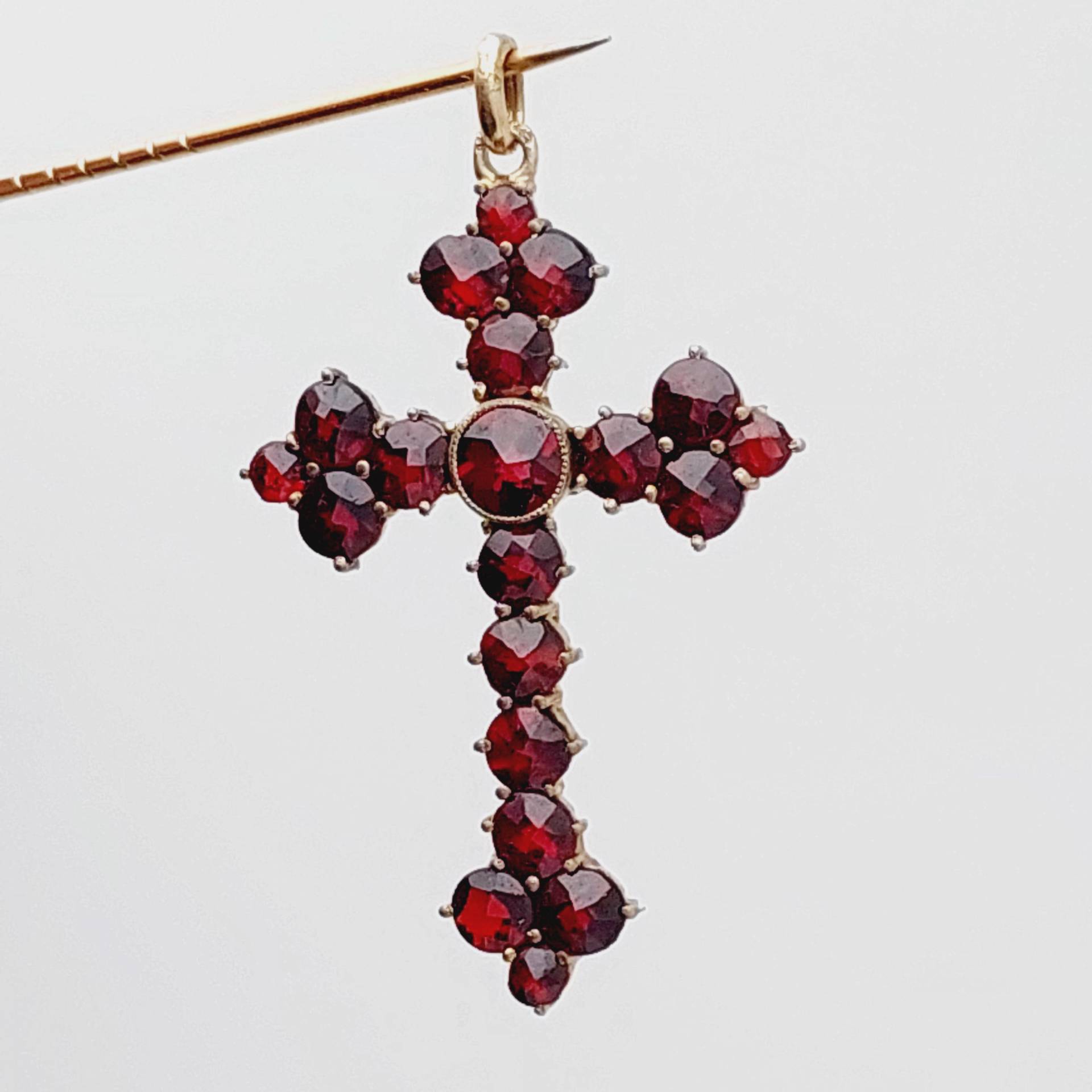 Antiker Double Anhänger Antikes Kreuz Granatschmuck Mit Granat Steinen Biedermeier von SchmuckparadiesShop