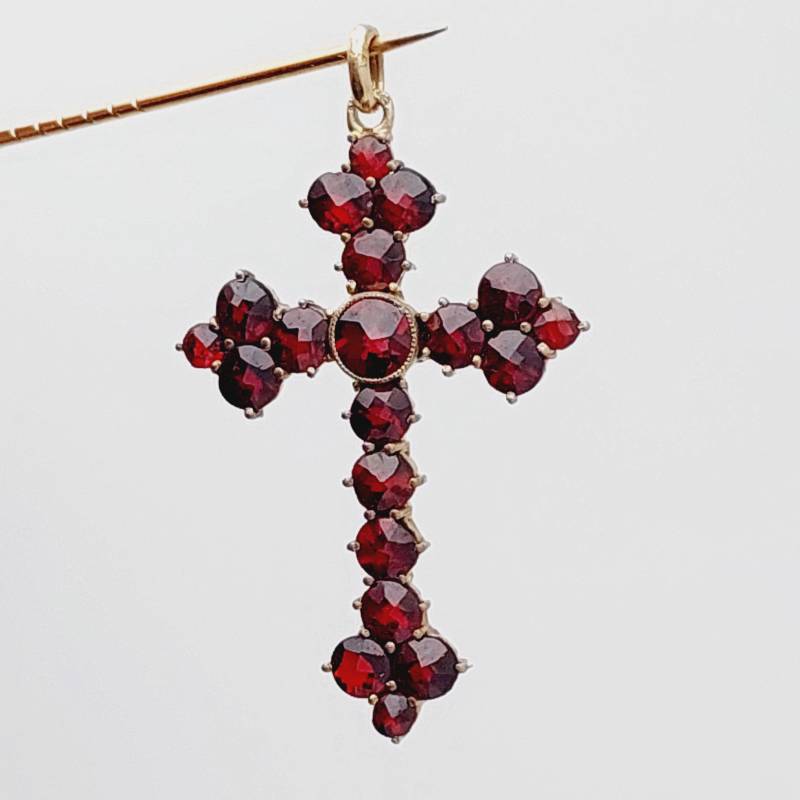 Antiker Double Anhänger Antikes Kreuz Granatschmuck Mit Granat Steinen Biedermeier von SchmuckparadiesShop