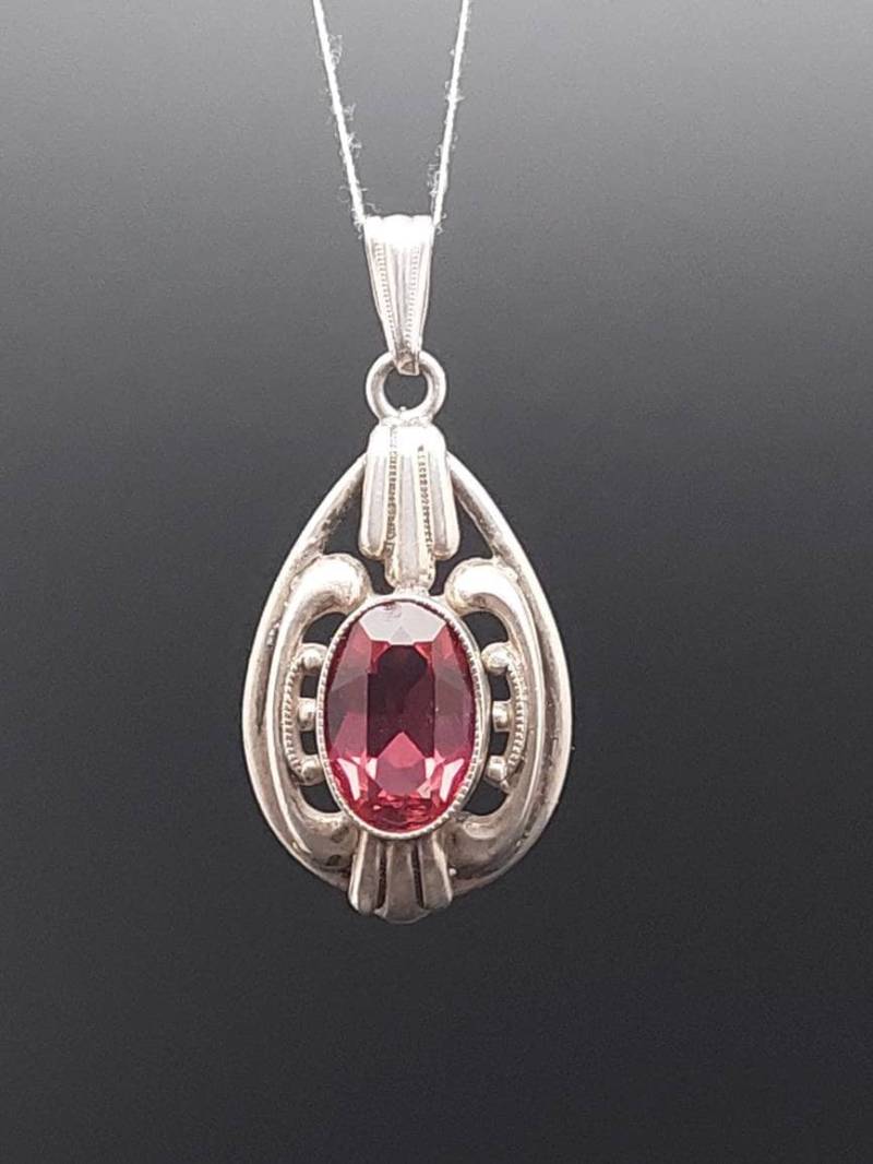 Antiker Jugendstil Anhänger 835Er Silber Roter Geschliffener Stein Antiker Schmuck von SchmuckparadiesShop