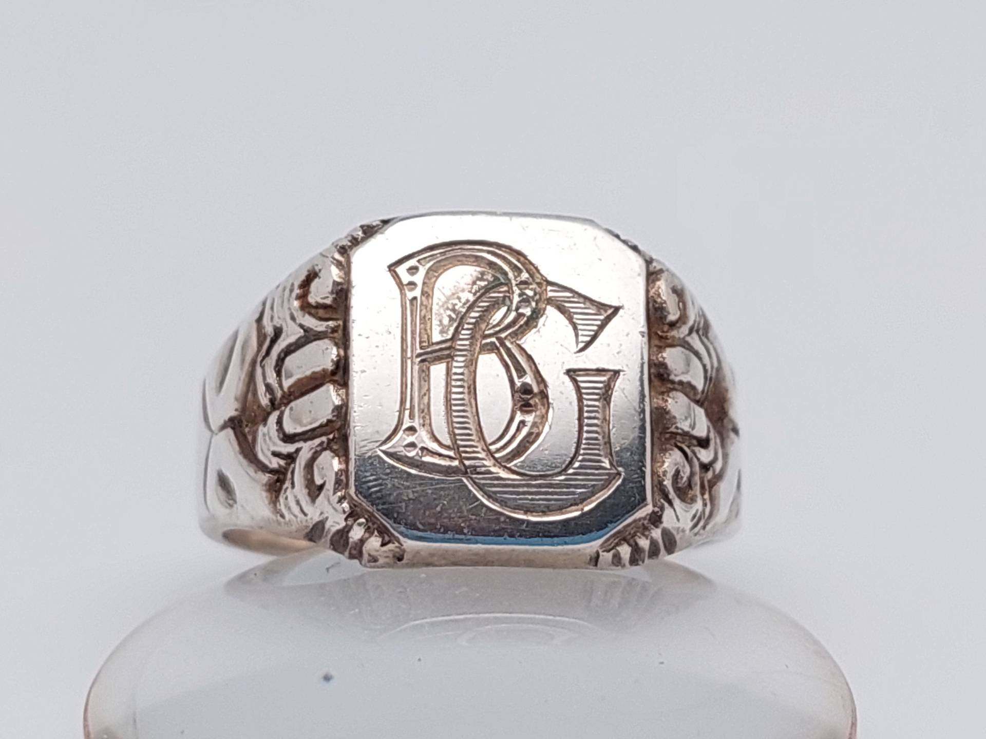 Antiker Jugendstil Silberring, Gravierter Ring, Personalisierter Monogramm Briefring, Geschenk Für Ihn, Herrenring Gr 21 von SchmuckparadiesShop