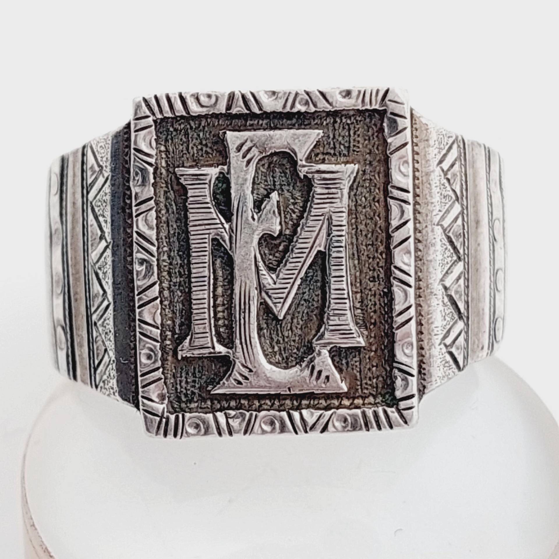 Antiker Siegelring Silber Herrenring Initialen Em Me Antiker Schmuck Gr. 24 Us 11 2/3 von SchmuckparadiesShop