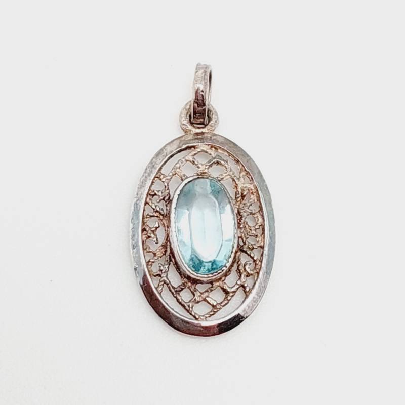 Antiker Silber Anhänger Art Deco Hellblau Geschliffener Stein Aquamarin Farbe Silberanhänger von SchmuckparadiesShop