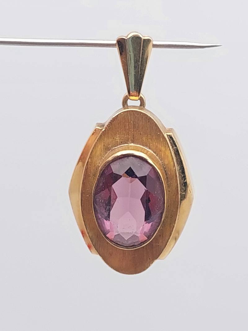 Antiker Vergoldeter Double Anhänger Geschliffener Rosa Glasstein Art Deko Schmuck von SchmuckparadiesShop