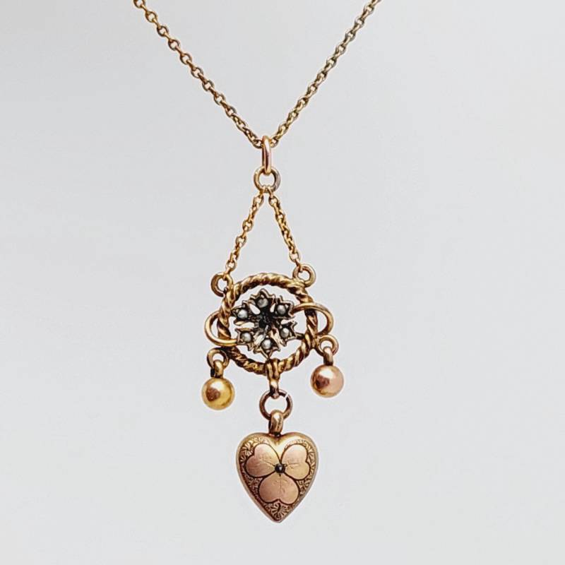 Antikes Double Collier Perlen Vergoldet Anhänger Jugendstil Saatperlen Mit Herz Antikes Double Collier Perlen Vergoldet Anhänger Jugendstil Saatperlen Mit Herz von SchmuckparadiesShop