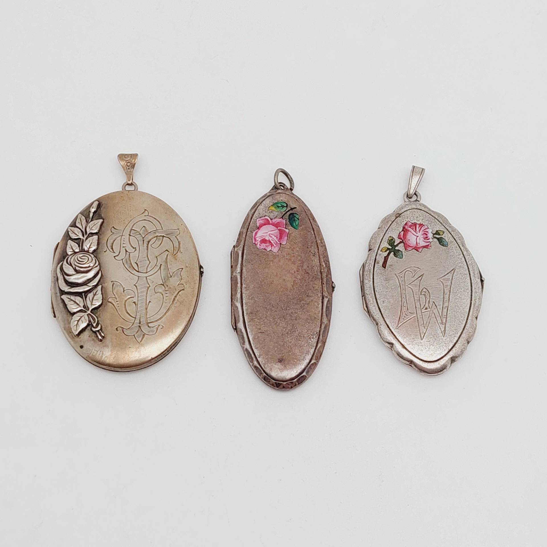 Antikes Medaillon Alpacca Anhänger Geschenk Verlobungsgeschenk Jugendstil Blume Mit Bild Monogramm von SchmuckparadiesShop