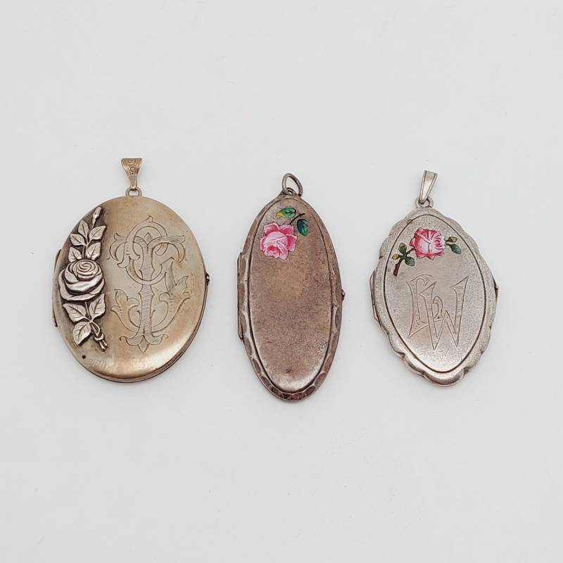 Antikes Medaillon Alpacca Anhänger Geschenk Verlobungsgeschenk Jugendstil Blume Mit Bild Monogramm von SchmuckparadiesShop