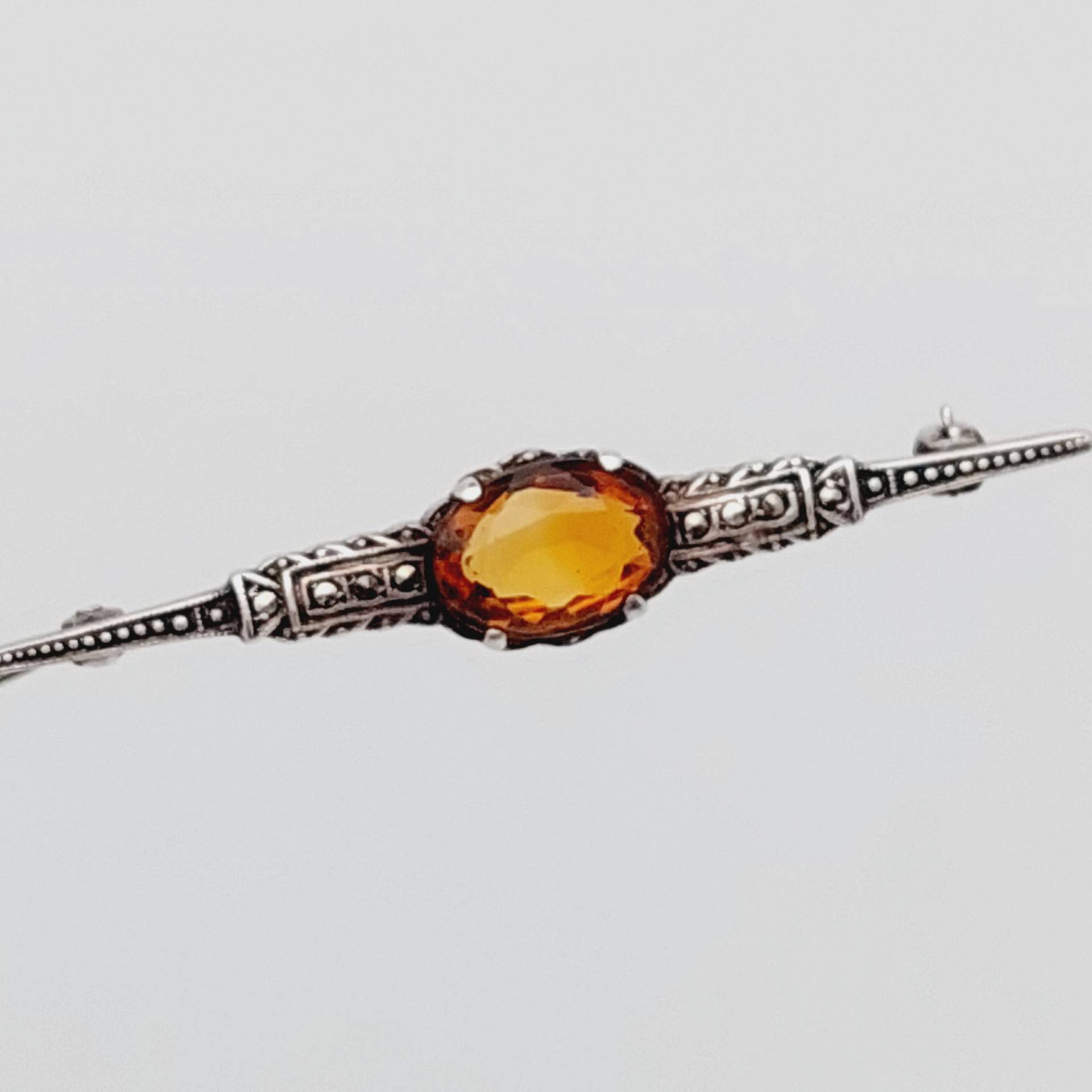 Art Deco Antike 835Er Silber Stabbrosche Hell Oranger Stein Brosche von SchmuckparadiesShop