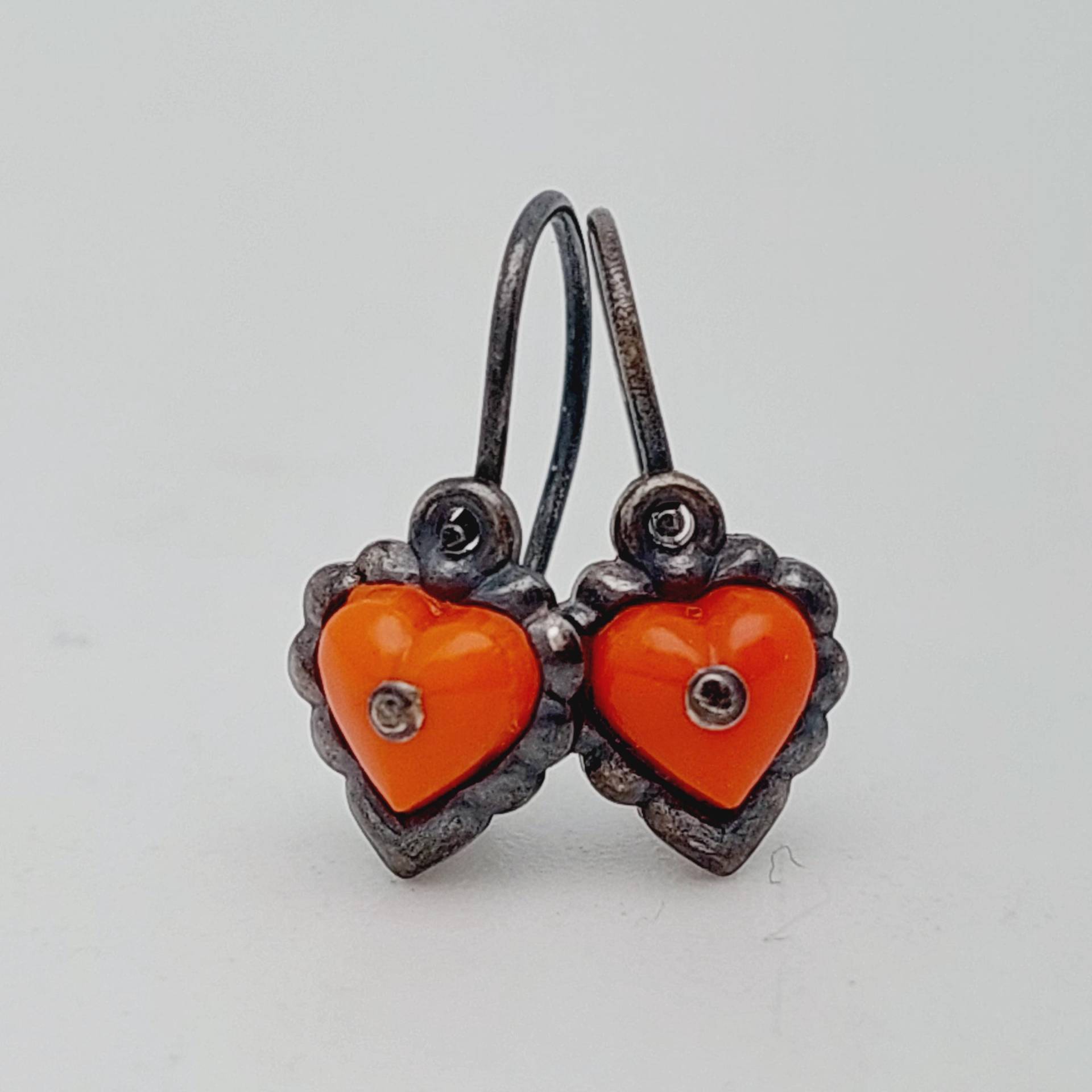 Biedermeier 835 Silber Ohrringe Ohrhänger Hängeohrringe Mit Koralle von SchmuckparadiesShop