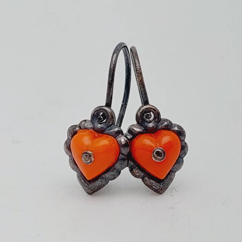 Biedermeier 835 Silber Ohrringe Ohrhänger Hängeohrringe Mit Koralle von SchmuckparadiesShop