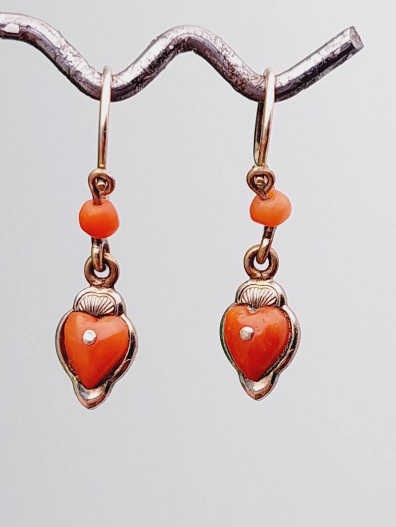 Biedermeier Double Ohrringe Ohrhänger Hängeohrringe Mit Koralle von SchmuckparadiesShop