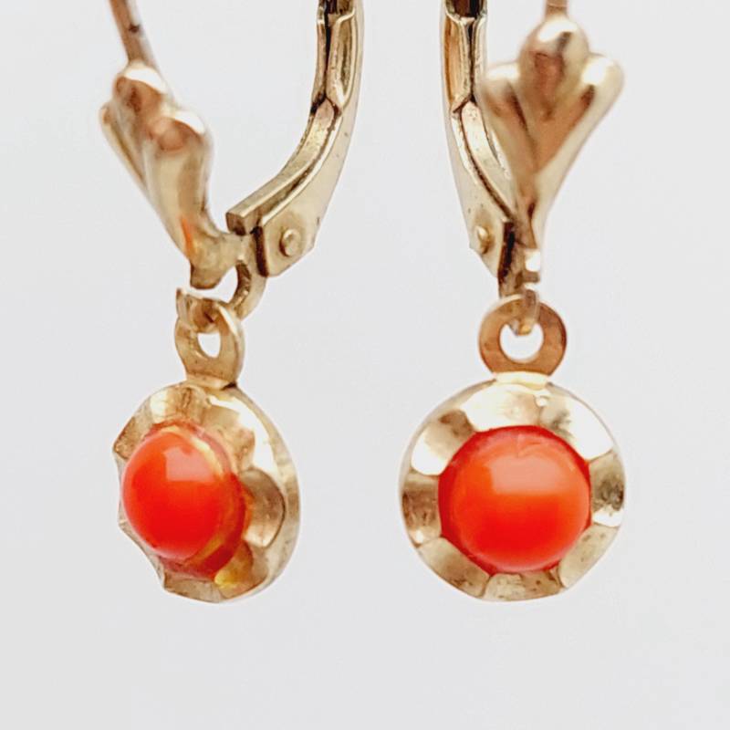 Biedermeier Double Ohrringe Ohrhänger Hängeohrringe Mit Koralle von SchmuckparadiesShop