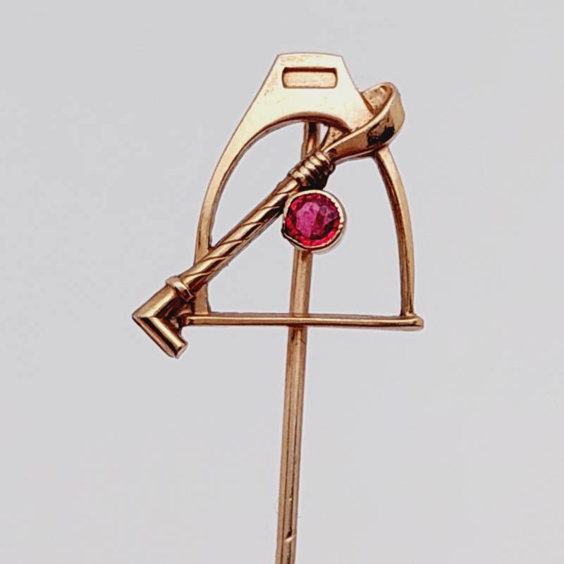 Biedermeier Krawattennadel Goldfarbe Tombak Anstecknadel Reversnadel Nadel Mit Granat Antik Double Brosche von SchmuckparadiesShop