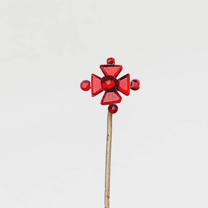 Biedermeier Krawattennadel Goldfarbe Tombak Anstecknadel Reversnadel Nadel Mit Rot Strass Antik von SchmuckparadiesShop