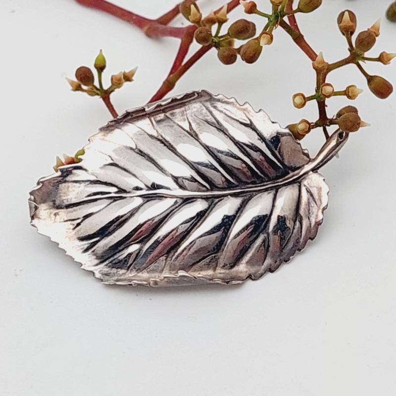 Florale Silber Brosche Blumen Jugendstil Blatt 800Er von SchmuckparadiesShop