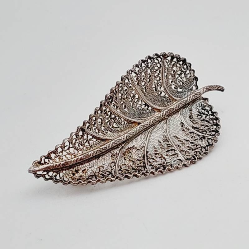 Florale Silber Brosche Blumen Jugendstil Blatt 835Er von SchmuckparadiesShop