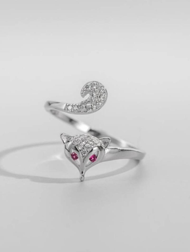Fuchs Ring Silber Mit Zirconia Glitzer 925Er Silberring #tl009 Gr 12 von SchmuckparadiesShop