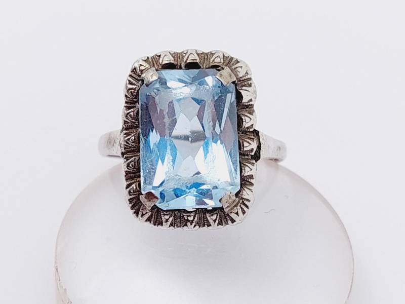 Gr 13 53 Antiker 835Er Silber Ring Solitärring Blauer Aquamarin Farbend Jugendstil Gr 13 53 Antiker 835Er Silber Ring Solitärring Blauer Aquamarin Farbend Jugendstil von SchmuckparadiesShop