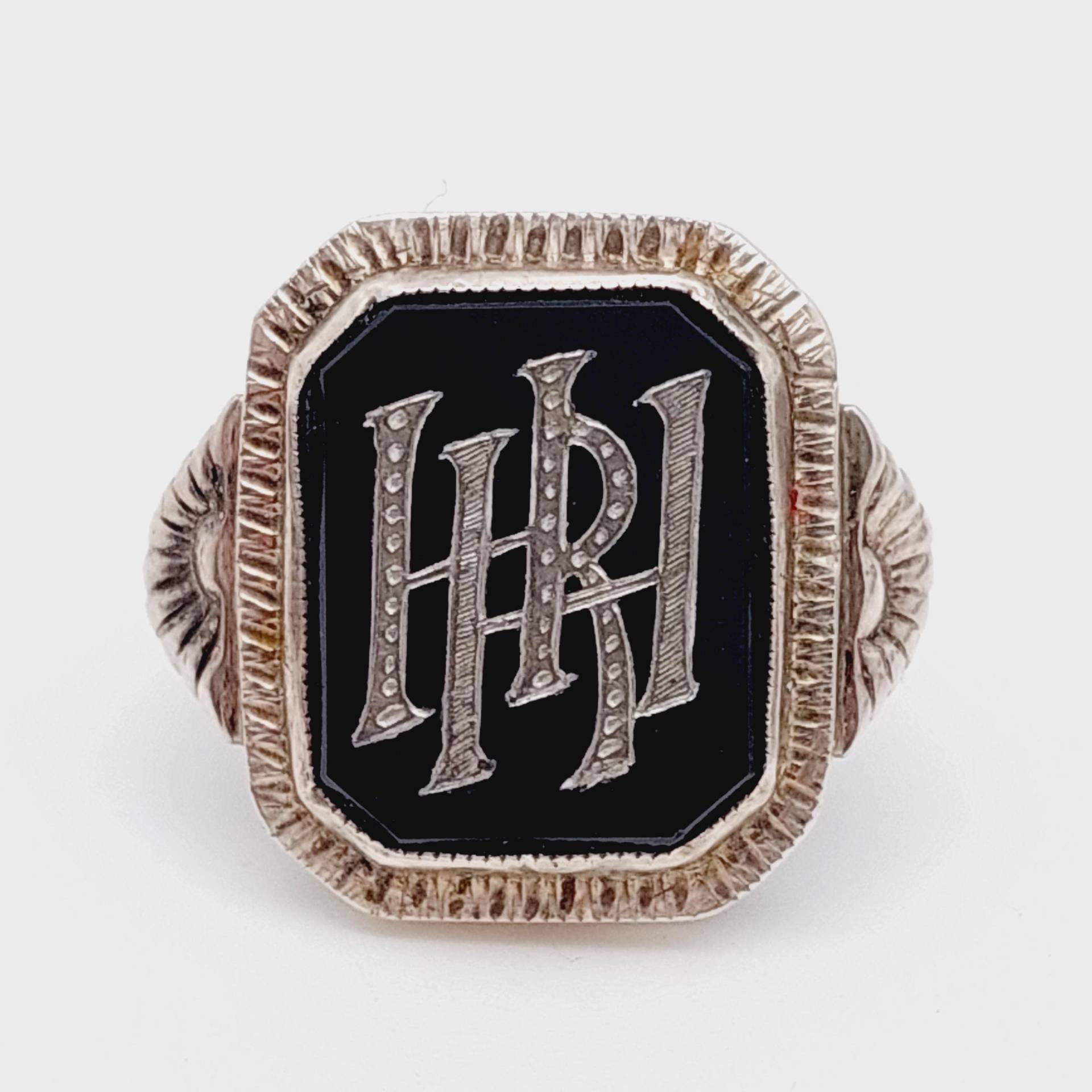 Gr 14 Antiker Herren Siegelring Monogramm Hr Rh Herrenring 800Er Silber Onyx Stein von SchmuckparadiesShop