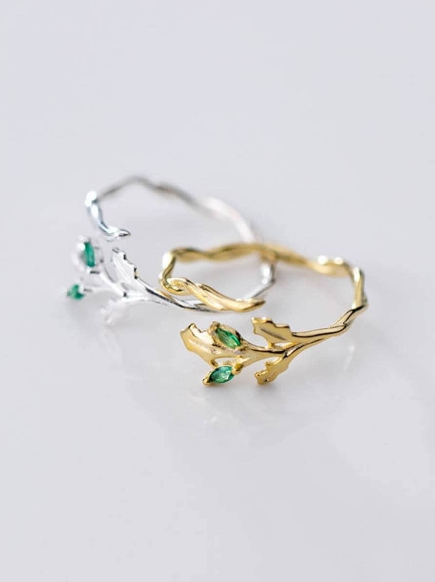 Gr 14 Blätter Ring Offener Zirkonia Astring 925Er Silberring #tl030 Gold & Silber von SchmuckparadiesShop