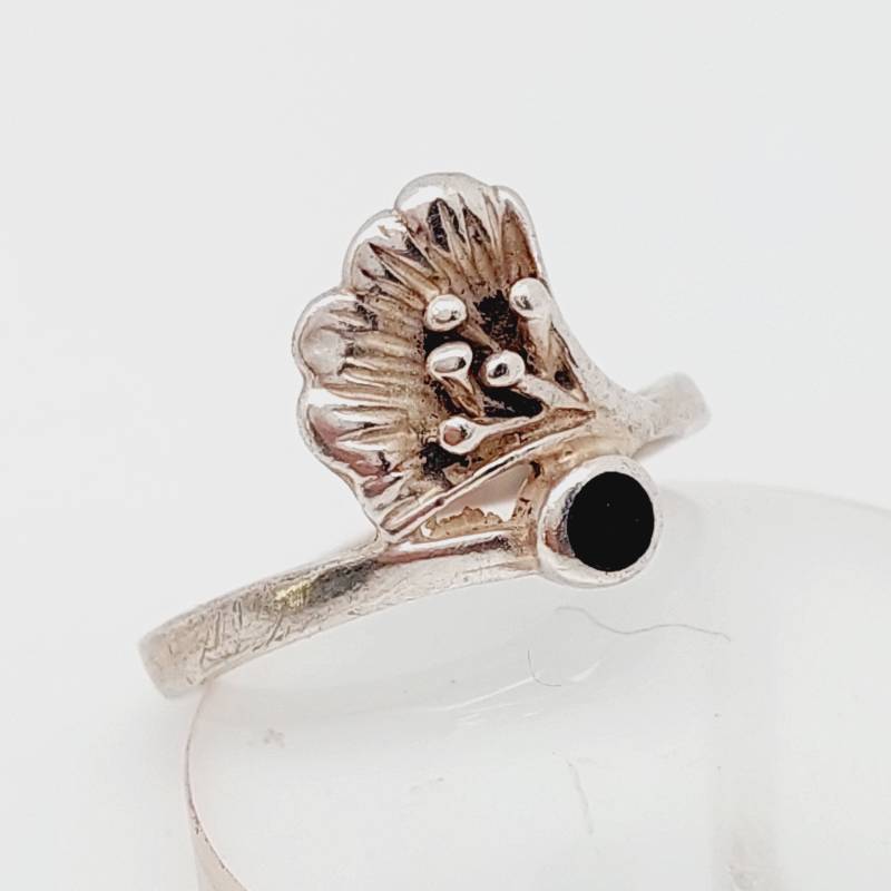 Gr 14 24 Vintage 925 Silberring Filigranschmuck Ring Mit Onyx Stein Ginkgo Jugendstil Retro Stil von SchmuckparadiesShop