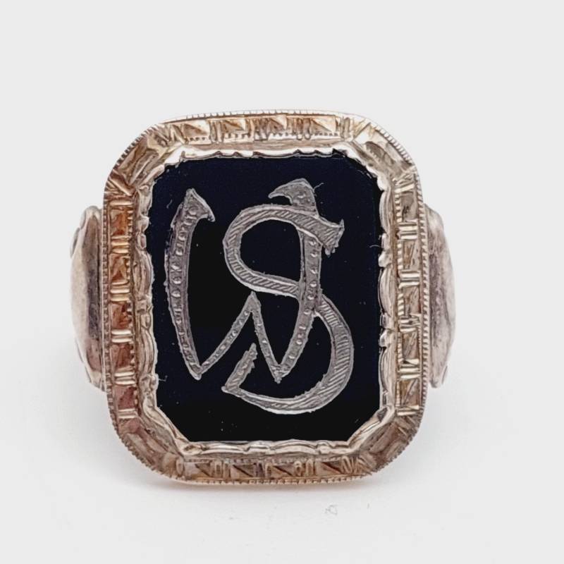 Gr 16 Antiker Herren Siegelring Monogramm Ws Sw Herrenring 800Er Silber Onyx Stein von SchmuckparadiesShop