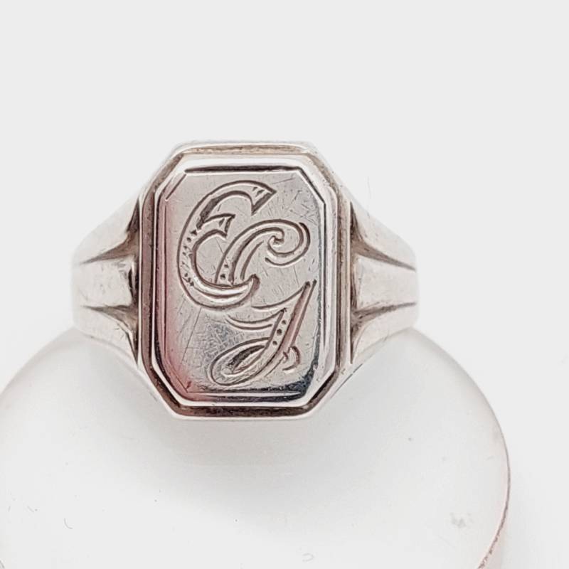 Gr 16 Antiker Silber Ring Herren Siegelring Eg Ge Silver Signet von SchmuckparadiesShop