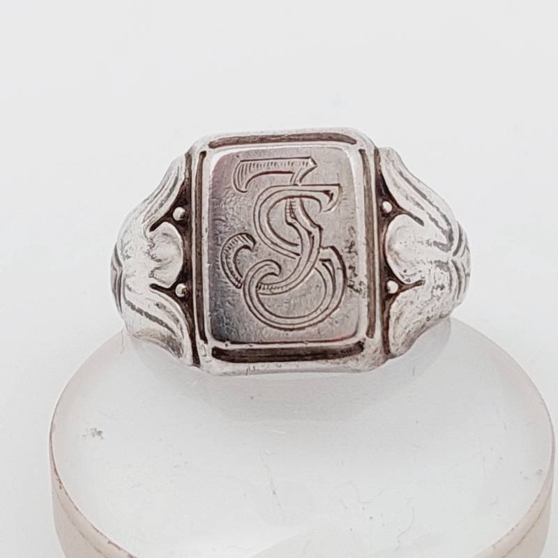 Gr 17 Antiker Herren Siegelring 835Er Silber Jugendstil Ring Monogramm Js Sj Viktorianisch von SchmuckparadiesShop