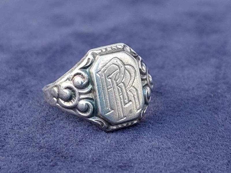 Gr 18 Antiker Herren Siegelring 835 Silber Jugendstil Ring Monogramm Rr von SchmuckparadiesShop