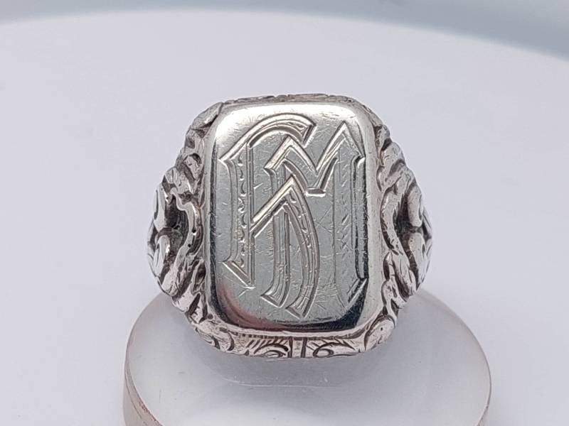 Gr 19 59 Antiker Herren Siegelring Initialen Hm Mh 800 Silber Jugendstil Ring von SchmuckparadiesShop