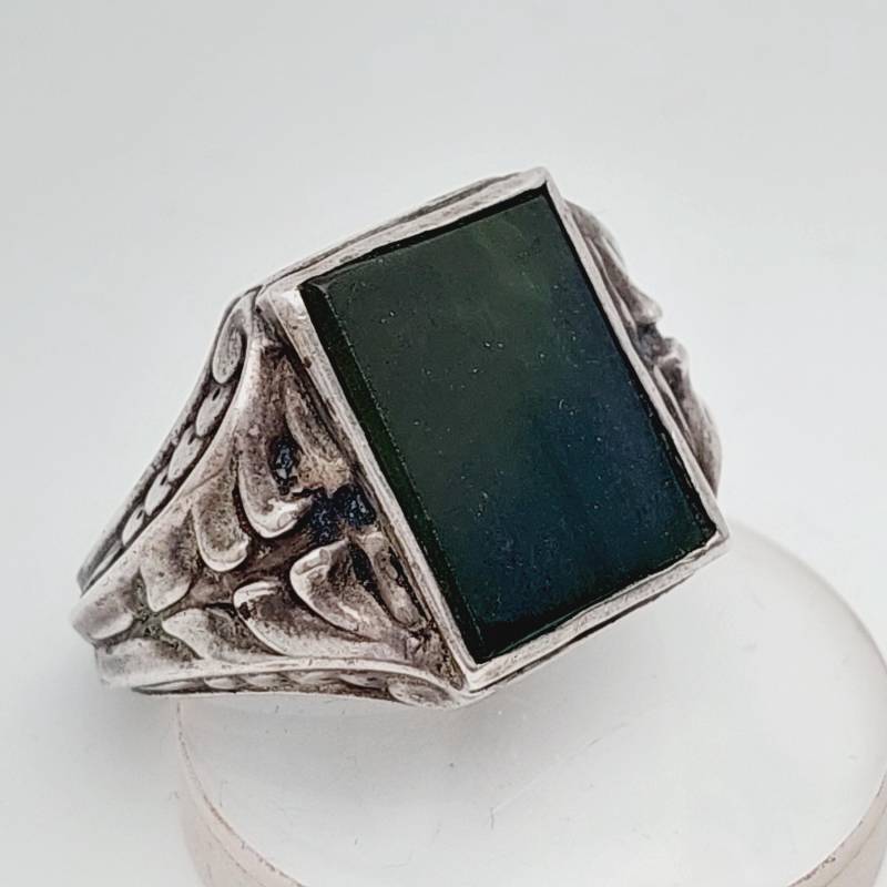 Gr 20 60 Antiker 835Er Silber Herren Siegelring Grüner Stein Art Deco Ring Silver Signet von SchmuckparadiesShop