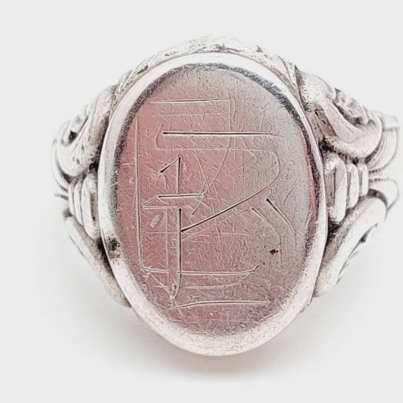 Gr 22 Antiker 835Er Silber Herren Siegelring Jugendstil Initialen Eb Be von SchmuckparadiesShop