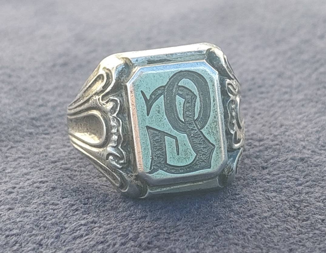 Gr 22 Sterling 835Er Silber Ring-Personalisierte Ringe-Monogramm Ring-Buchstabe Jo Ring-Initial Ring-Gravierter Ring-Damen Ring Gr 22 Sterling 835Er Silber Ring-Personalisierte Ringe-Monogramm Ring-Buchstabe Jo Ring-Initial Ring-Gravierter Ring-Damen Ring von SchmuckparadiesShop