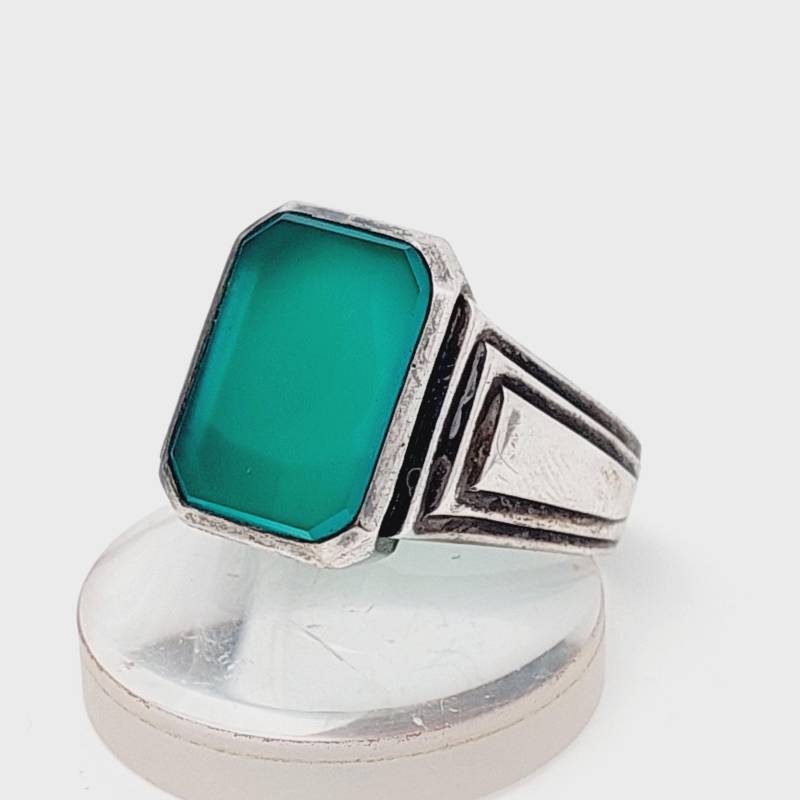 Gr 23 63 Antiker 835Er Silber Herren Siegelring Grüner Stein Art Deco Ring Silver Signet von SchmuckparadiesShop