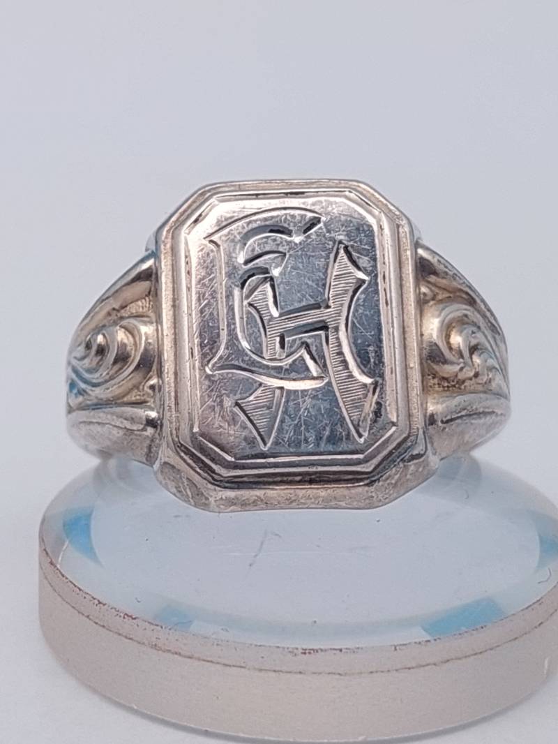 Gr 26 Antiker Herren Siegelring 835 Silber Jugendstil Ring Monogramm Eh He von SchmuckparadiesShop