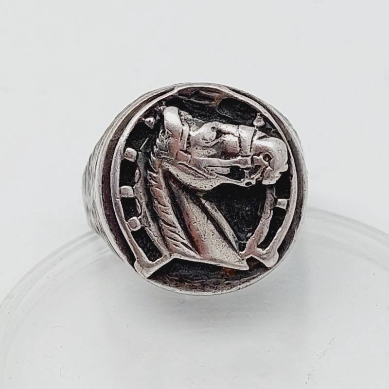 Gr 28 68 Antiker Siegelring Silber Herrenring Pferd Hufeisen Antiker Schmuck von SchmuckparadiesShop