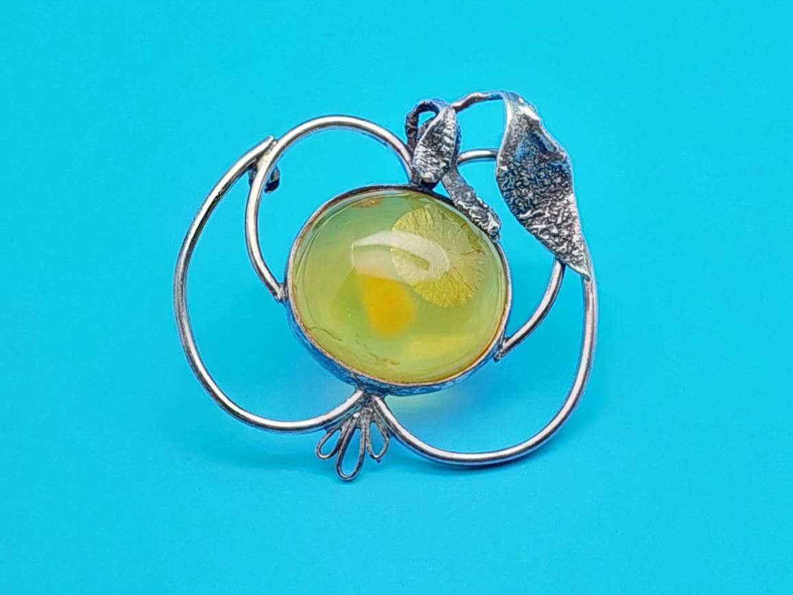 Große Antike 925Er Silber Brosche Mit Bernstein von SchmuckparadiesShop