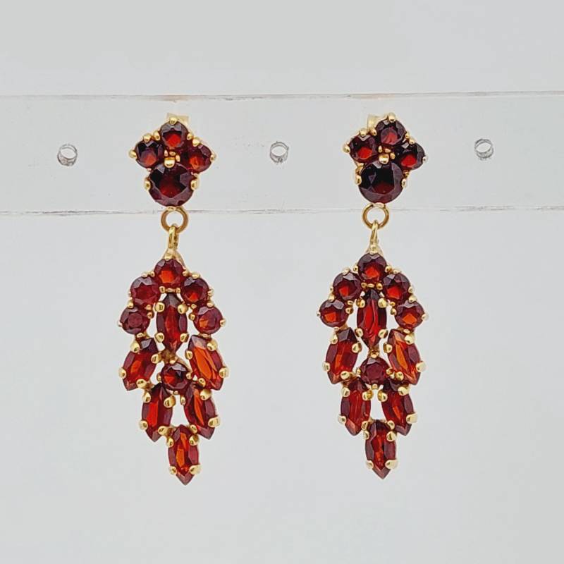 Jugendstil 333 Gold Ohrhänger Goldohrringe Granatsteine Granatschmuck Echt Ohrringe 333Er von SchmuckparadiesShop