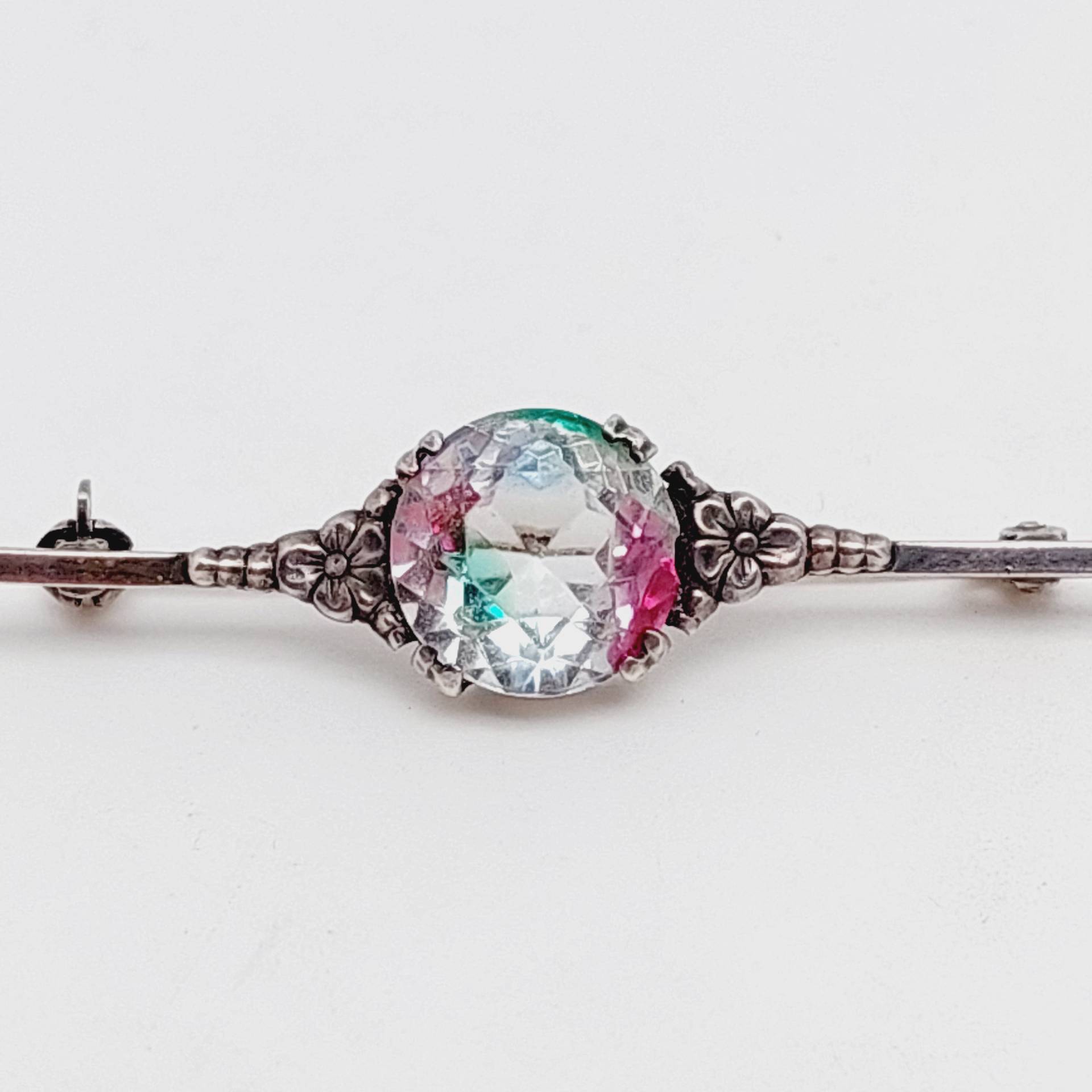 Jugendstil Antike 800Er Silber Stabbrosche Rheinkiesel Brosche von SchmuckparadiesShop