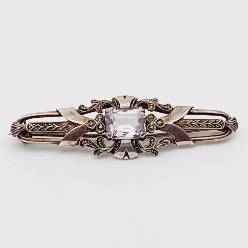 Jugendstil Antike 835Er Silber Art Deco Stabbrosche Hell Blauer Stein Brosche von SchmuckparadiesShop