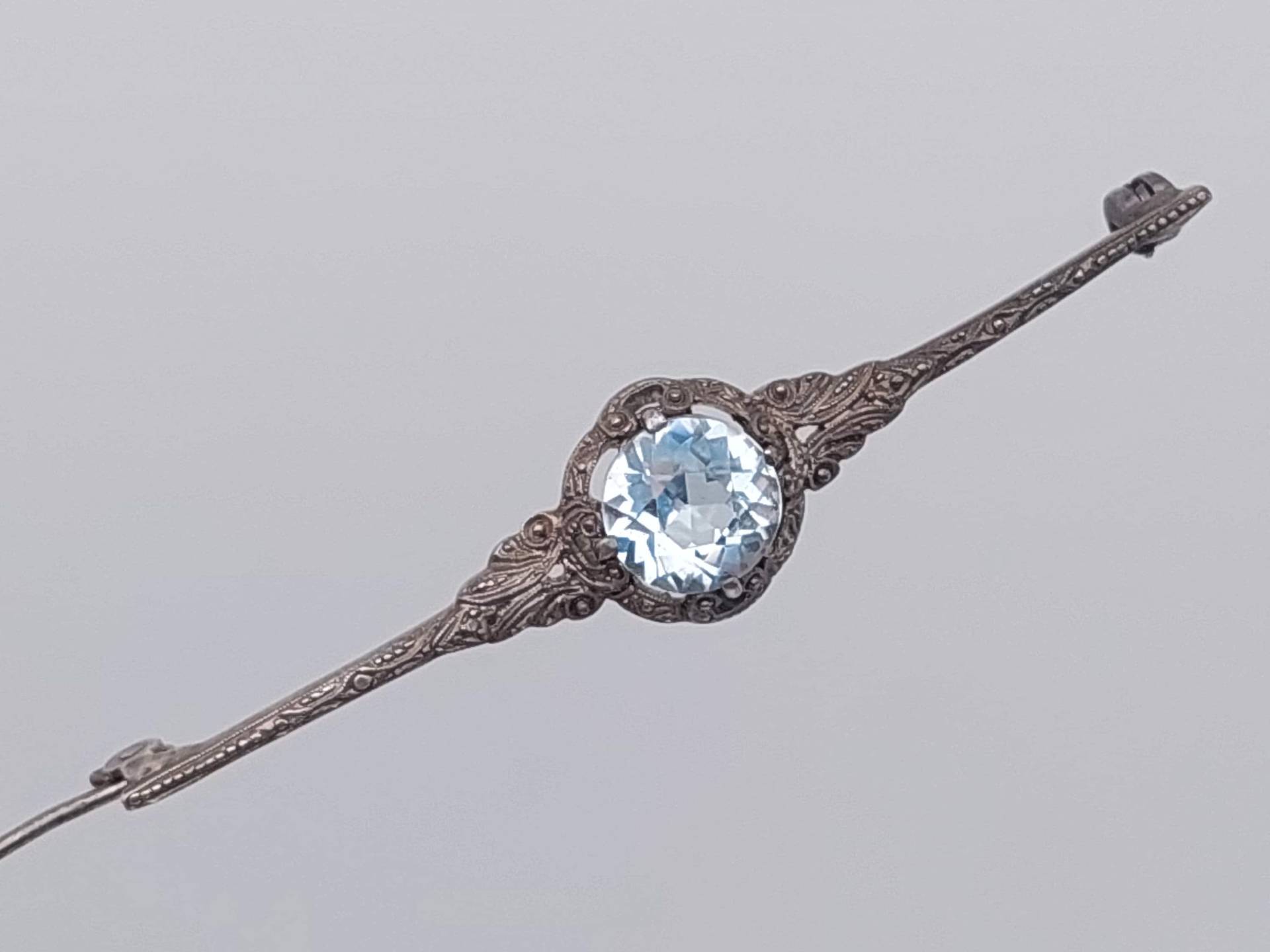 Jugendstil Antike 835Er Silber Stabbrosche Hell Blauer Stein Brosche von SchmuckparadiesShop