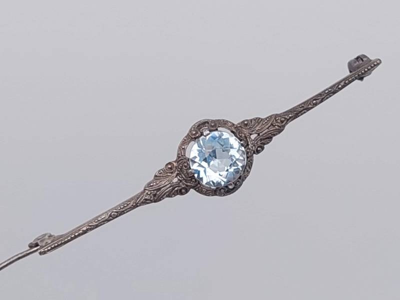 Jugendstil Antike 835Er Silber Stabbrosche Hell Blauer Stein Brosche von SchmuckparadiesShop