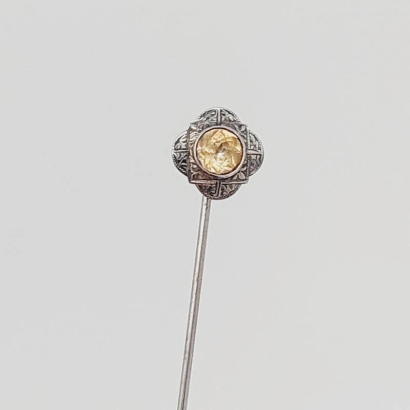 Jugendstil Krawattennadel Sterling Anstecknadel Reversnadel Nadel Gelber Farbstein Antik von SchmuckparadiesShop