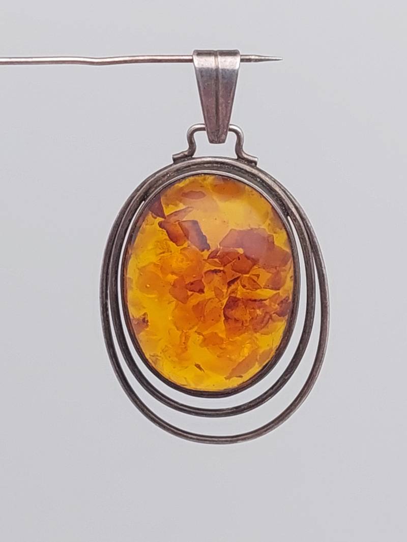 Mid Century 835Er Silber Anhänger Mit Bernstein Fischland Denmark Design von SchmuckparadiesShop