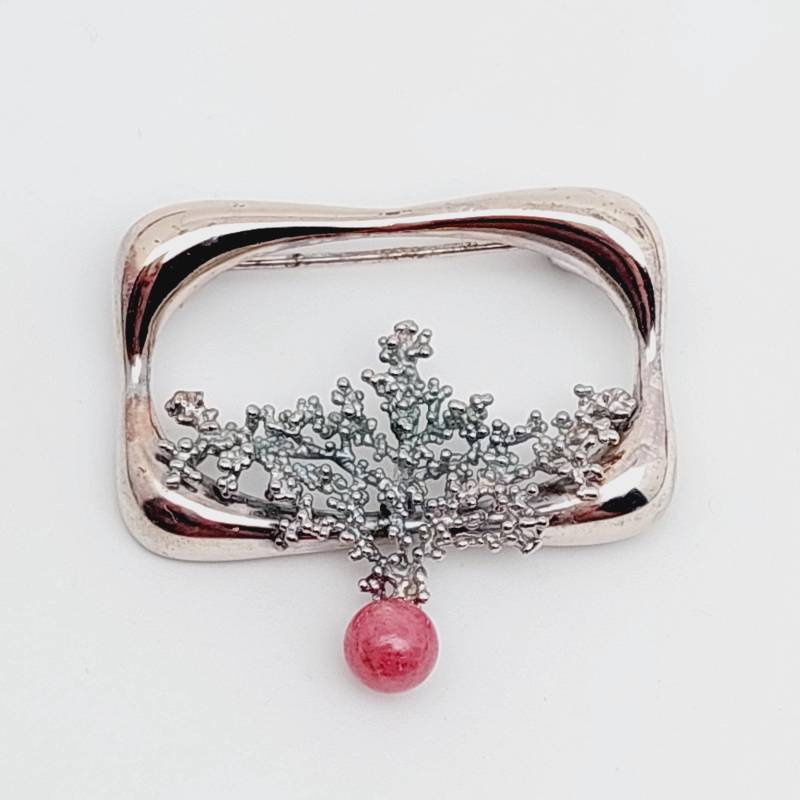 Mid Century 835Er Silber Brosche Mit Chrysopras 70Er Jahre Design von SchmuckparadiesShop