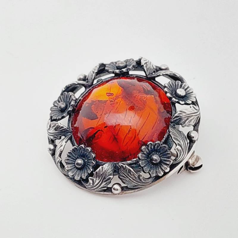 Mid Century Silber Brosche Mit Bernstein Nils Eric From Denmark von SchmuckparadiesShop