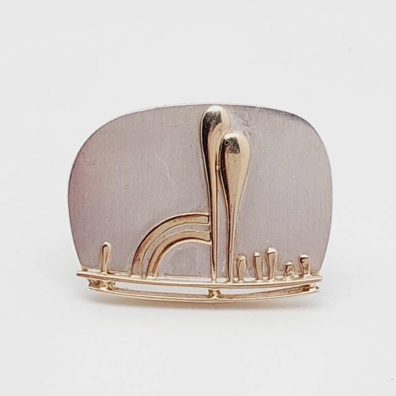 Mid-Century Silber Brosche Schmuck Modernes Design 925 Vergoldet Designer von SchmuckparadiesShop