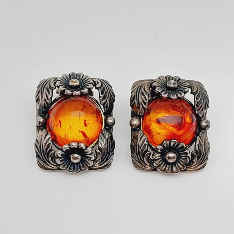 Mid Century Silber Ohrringe Mit Bernstein Nils Eric From Denmark Ohrclips von SchmuckparadiesShop